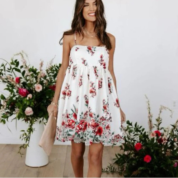 Storia Floral Babydoll Strapless Dress Sz Medium Romantic Coquette - Picture 1 of 7